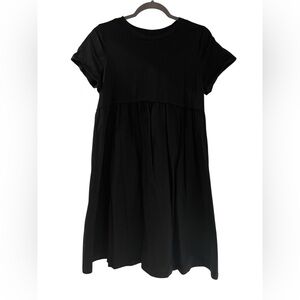 SHEIN Cotton Maternity Pregnancy Basic Babydoll Short-Sleeve Black Dress